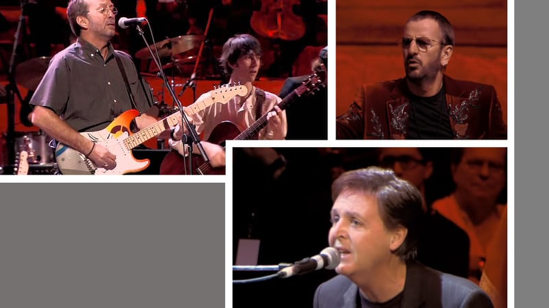 “While My Guitar Gently Weeps” des Beatles par Paul McCartney, Eric Clapton et Ringo Starr.