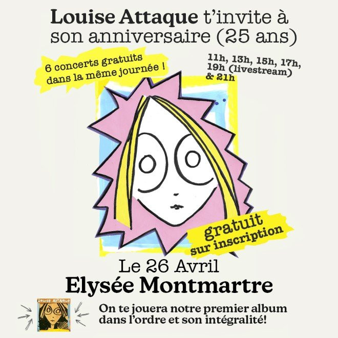Pour fêter ses 25 ans, Louise Attaque propose 6 concerts gratuits dans la même journée le 26 avril ! - 726654 louise attaque 6 concerts gratuits a vivre a l elysee montmartre a paris pour ses 25 ans