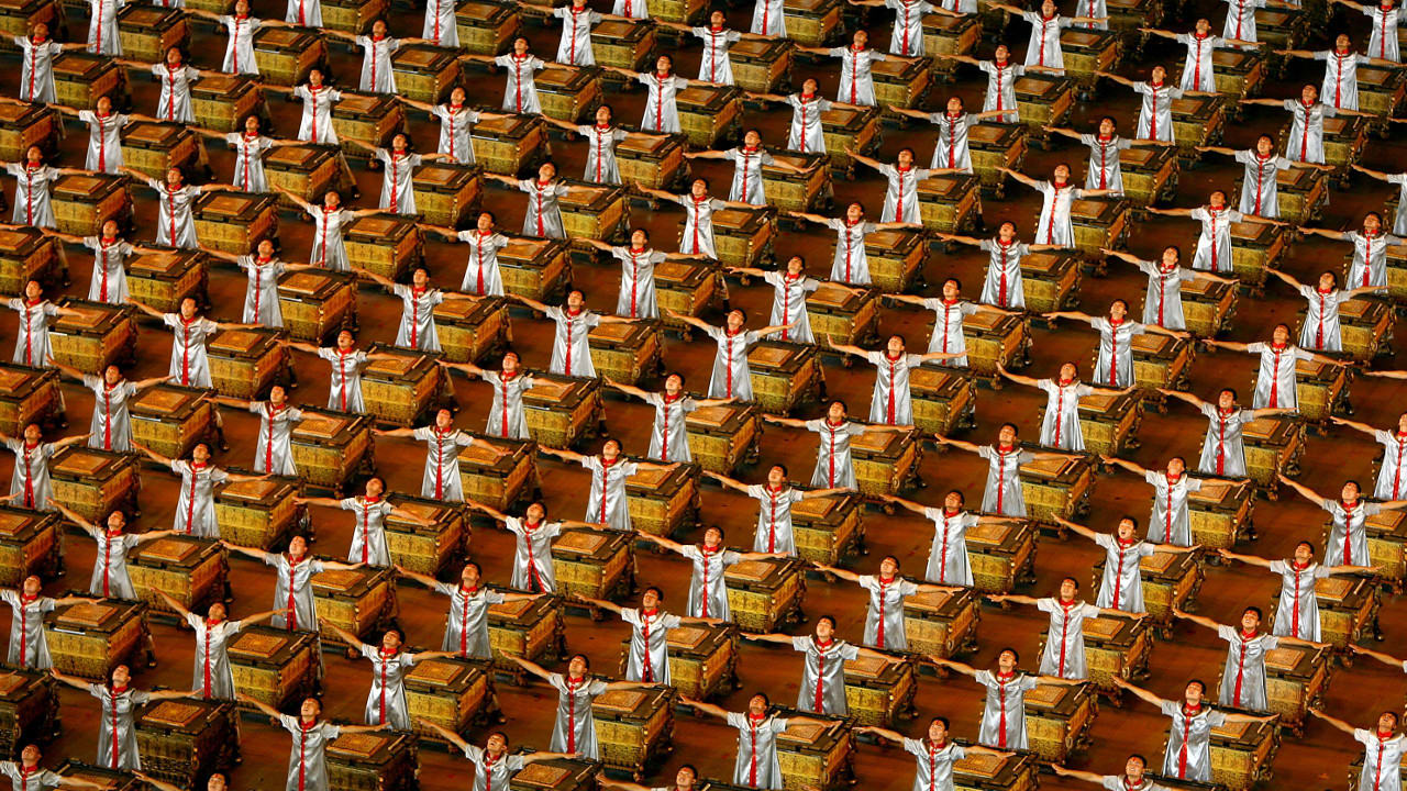Lors de la cérémonie d&rsquo;ouverture des JO de Pékin, 2008 batteurs tapaient à l&rsquo;unisson !