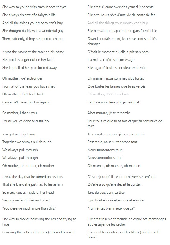 Oh Mother - Christina Aguilera - Paroles et traduction - capture decran 2022 05 29 141211
