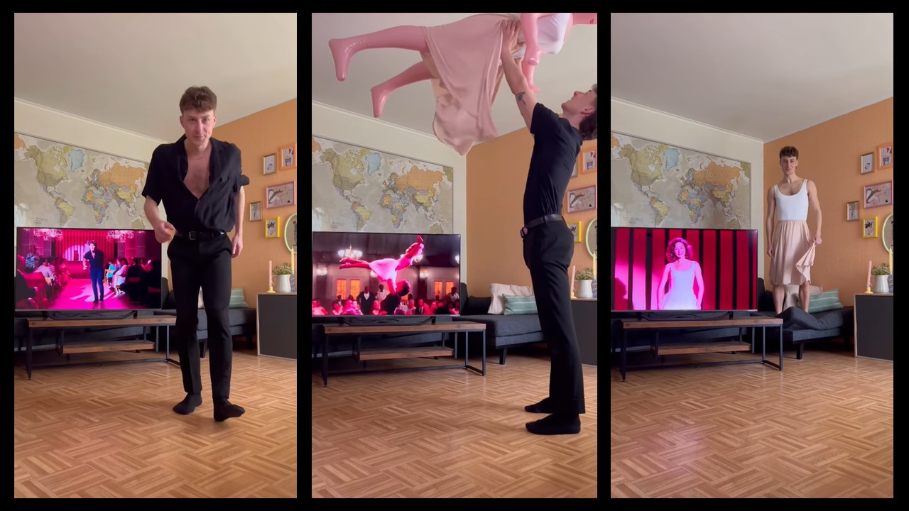 Dirty Dancing : Il se refait la scène de danse tout seul dans son salon.