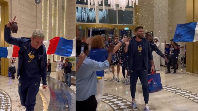 La petite fête organisée par l'hôtel pour les bleus après la victoire sur l'Angleterre. - fete