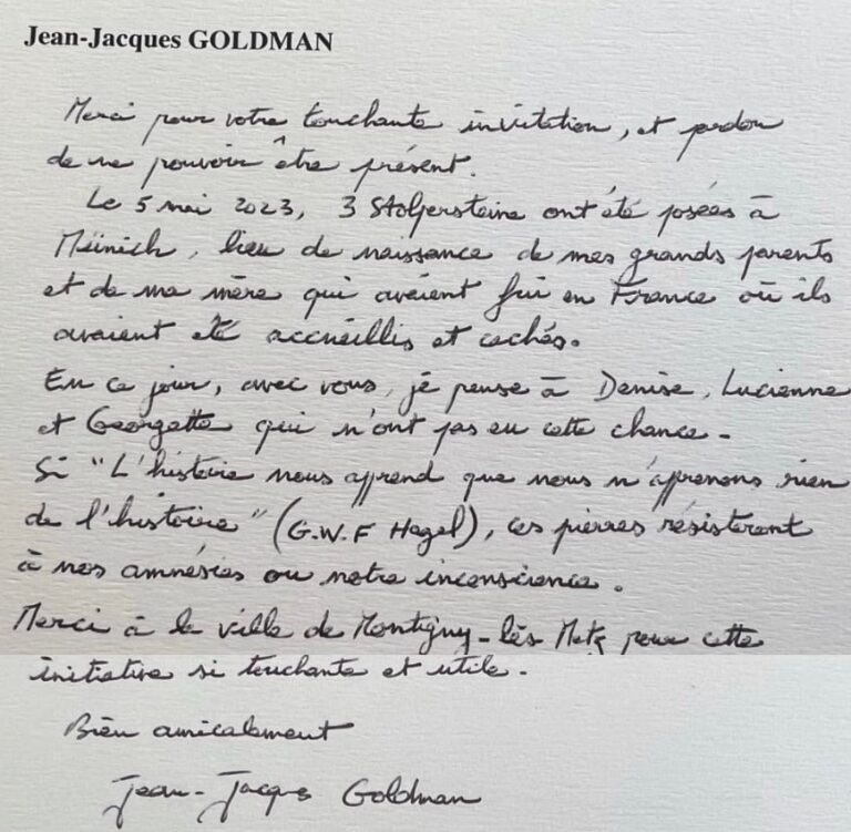 Jean-Jacques Goldman touché par une belle initiative : Découvrez sa lettre manuscrite... - lettre