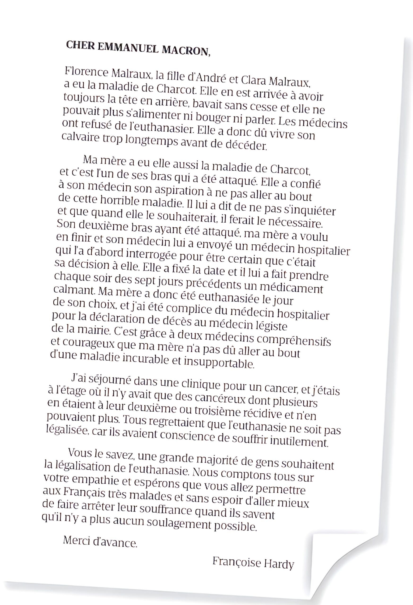 Fin de vie : La lettre poignante de Françoise Hardy à Emmanuel Macron.  - lettre image enhancer scaled