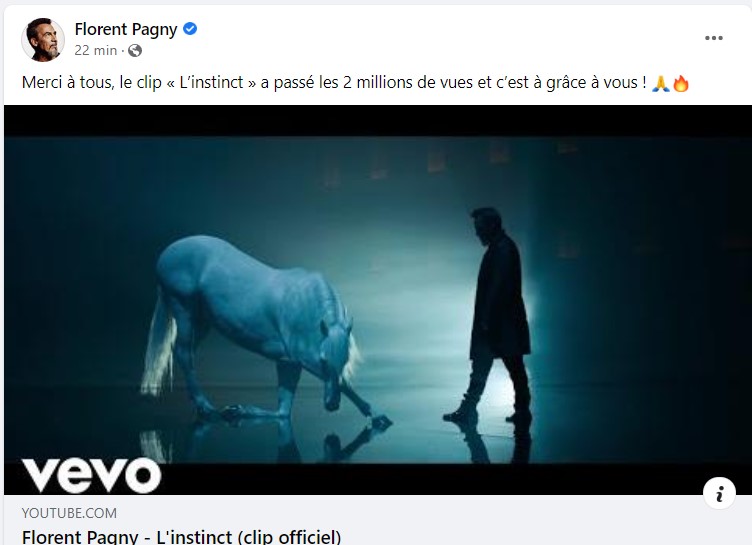 Florent Pagny remercie ses fans pour le clip de L'instinct qui vient de passer les 2 millions de vues. - linstinct