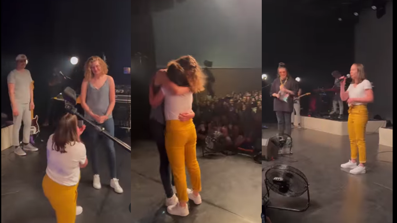 Hoshi autorise Emeline (une fan) à demander en mariage sa copine sur scène, en plein concert.