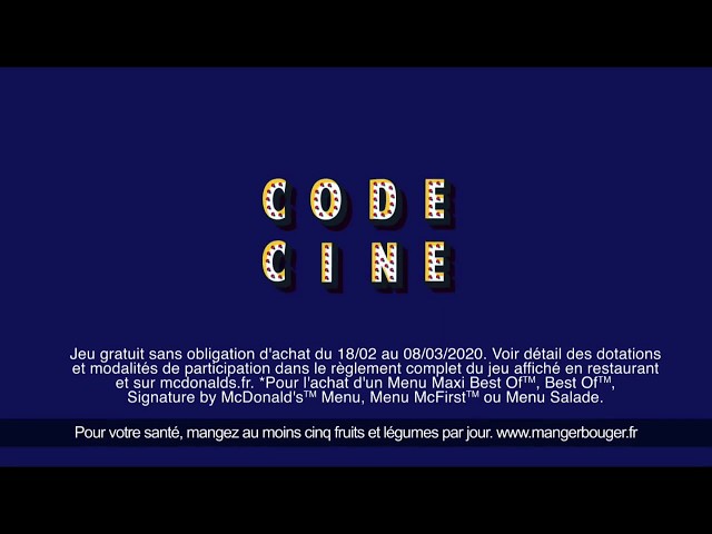 Pub McDonald's Jeu Code Cine du 18/02 au 08/03 février 2020 - mcdonalds jeu code cine du 1802 au 0803