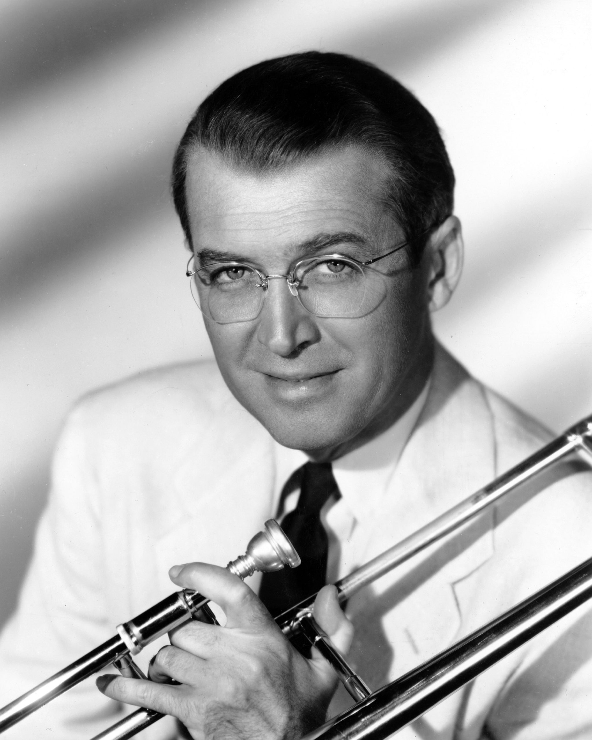 American actor James Stewart (1908 - 1997) as Glenn Miller in a promotional portrait for 'The Glenn Miller Story', directed by Anthony Mann, 1954. (Photo by Silver Screen Collection/Getty Images)