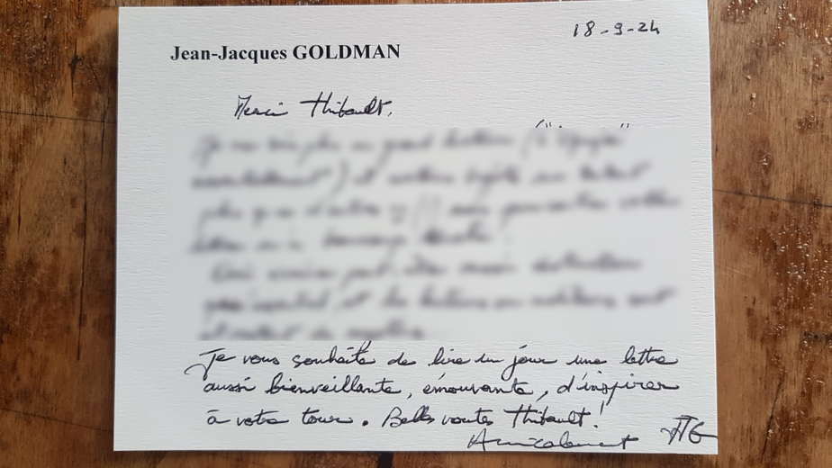 "Quand j'ai ouvert la lettre, je n'y croyais pas" Fan de Jean-Jacques Goldman, il écrit un roman sur lui, le lui envoie, la star lui répond. - image 1